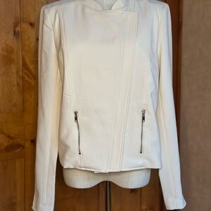 Harve Benard Ivory Asymmetrical  Jacket with Zip Pockets
